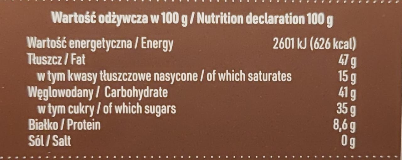 Orzech laskowy w czekoladzie mlecznej Cukiernia Sowa калорійність