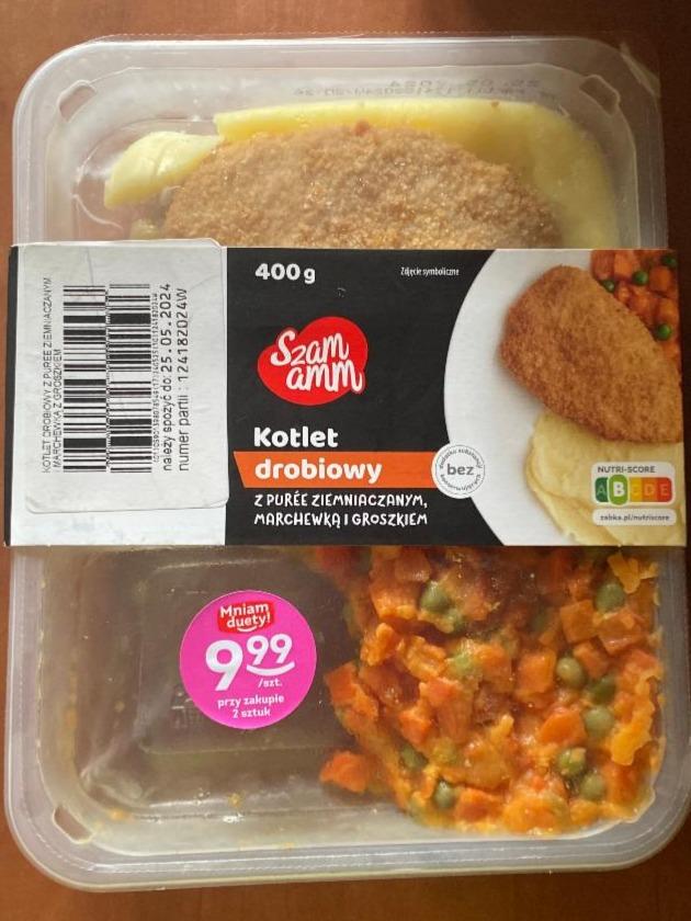 Фото - Kotlet drobiowy z puree ziemniaczanym, marchewką i groszkiem Szam amm