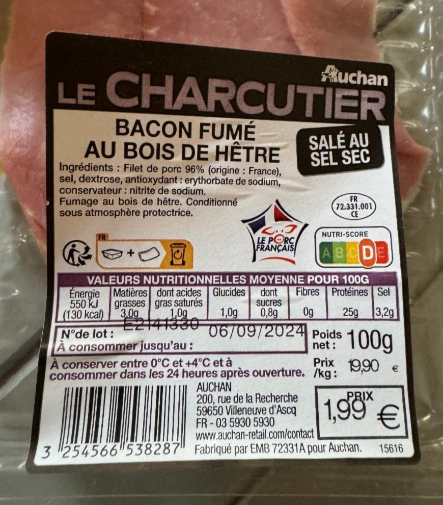 Фото - Bacon fume au bois de hetre Le Charcutier Auchan