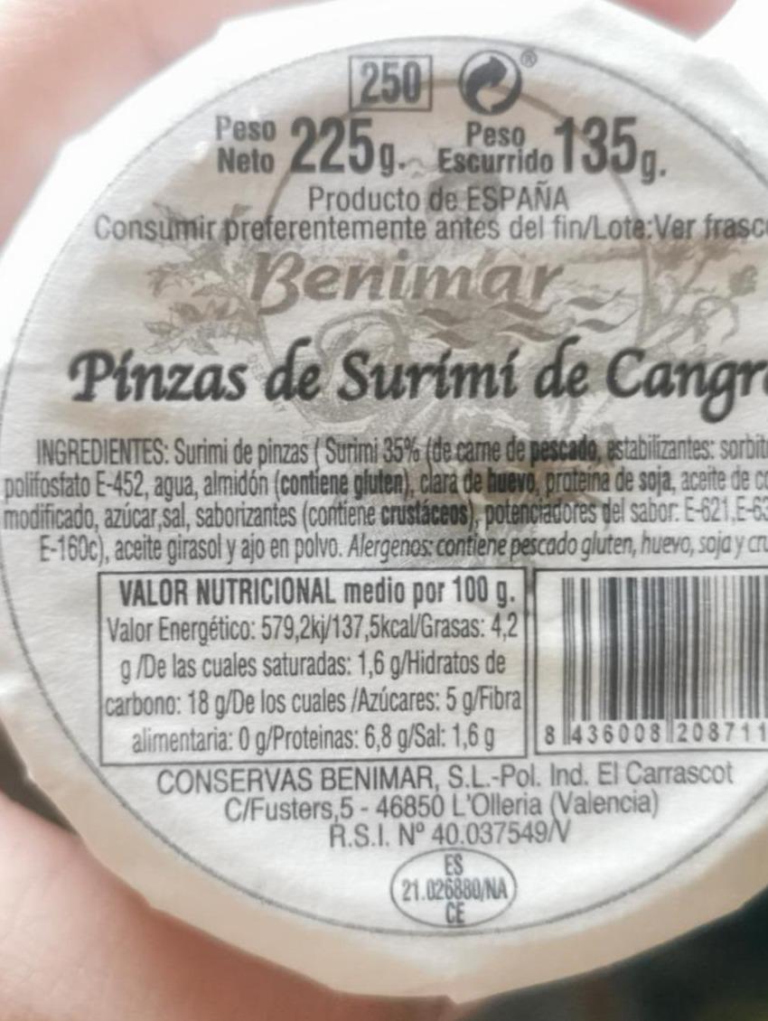 Фото - Pinzas de surimi de cangrejo Benimar