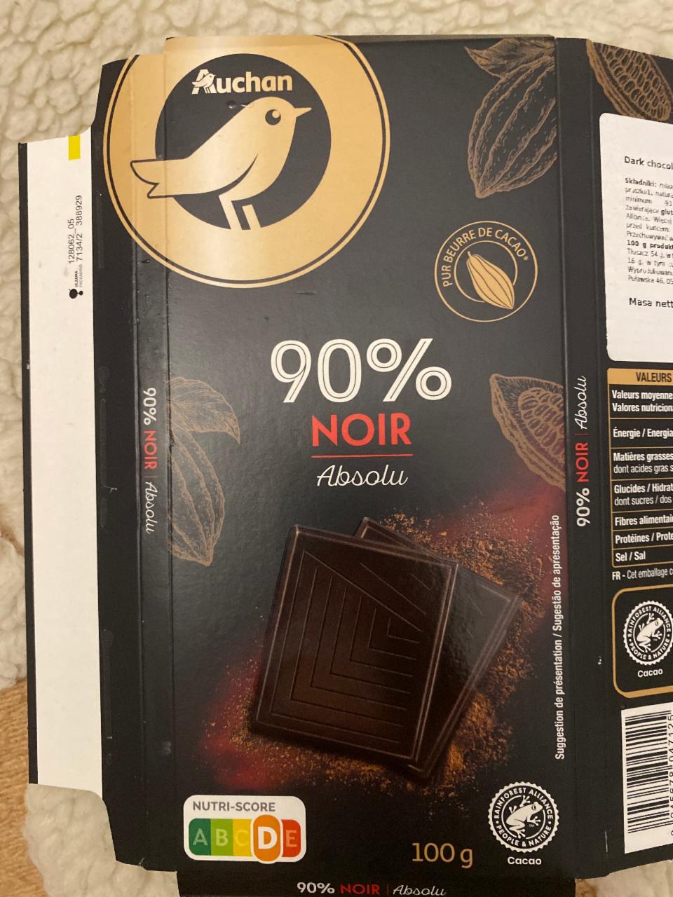 Фото - Шоколад чорний Dark Chocolate Noir 90% Auchan