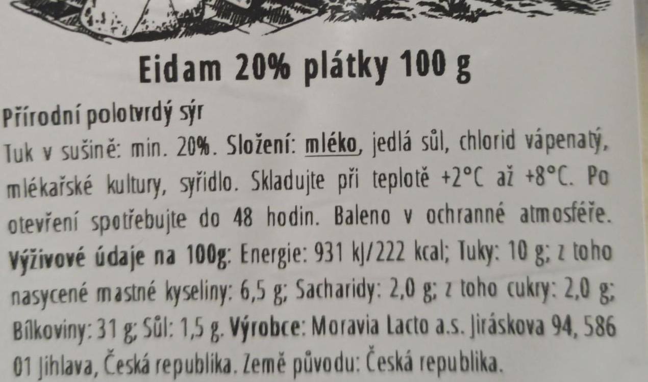 Фото - Sýr polotvrdý eidem plátky 20% Moravia