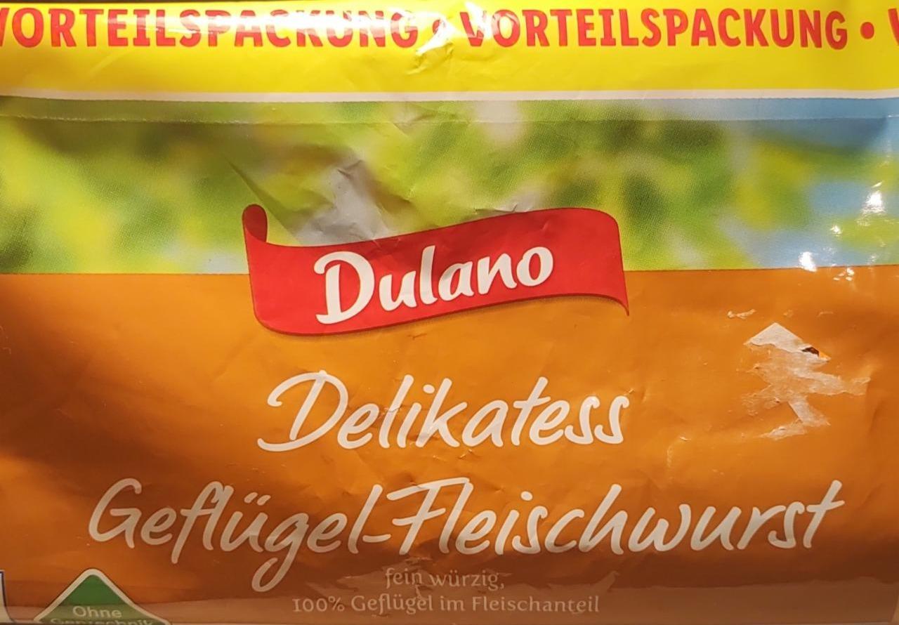 Делікатесна ковбаса з м\'яса калорійність, Dulano харчова ⋙TablycjaKalorijnosti цінність Delikatess - птиці Geflügel-Fleischwurst