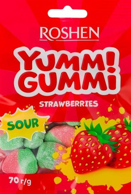 Фото - Цукерки желейні sour strawberries yummi gummi Roshen