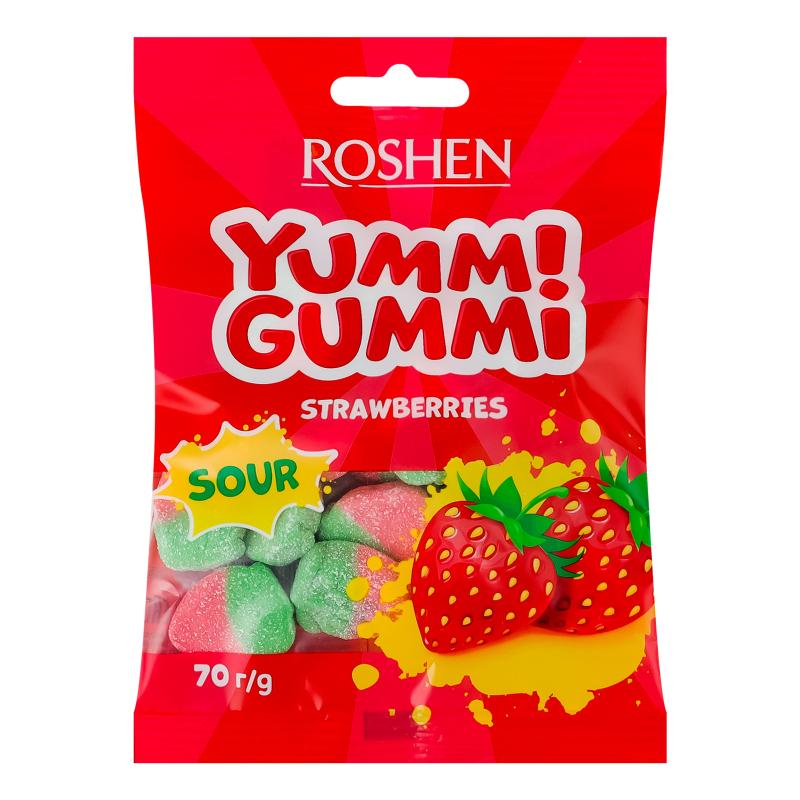 Фото - Цукерки желейні sour strawberries yummi gummi Roshen