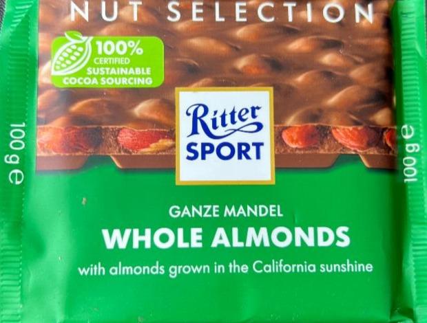 Фото - Шоколад молочний з цільними мигдальними горіхами Nut Selection Ritter Sport