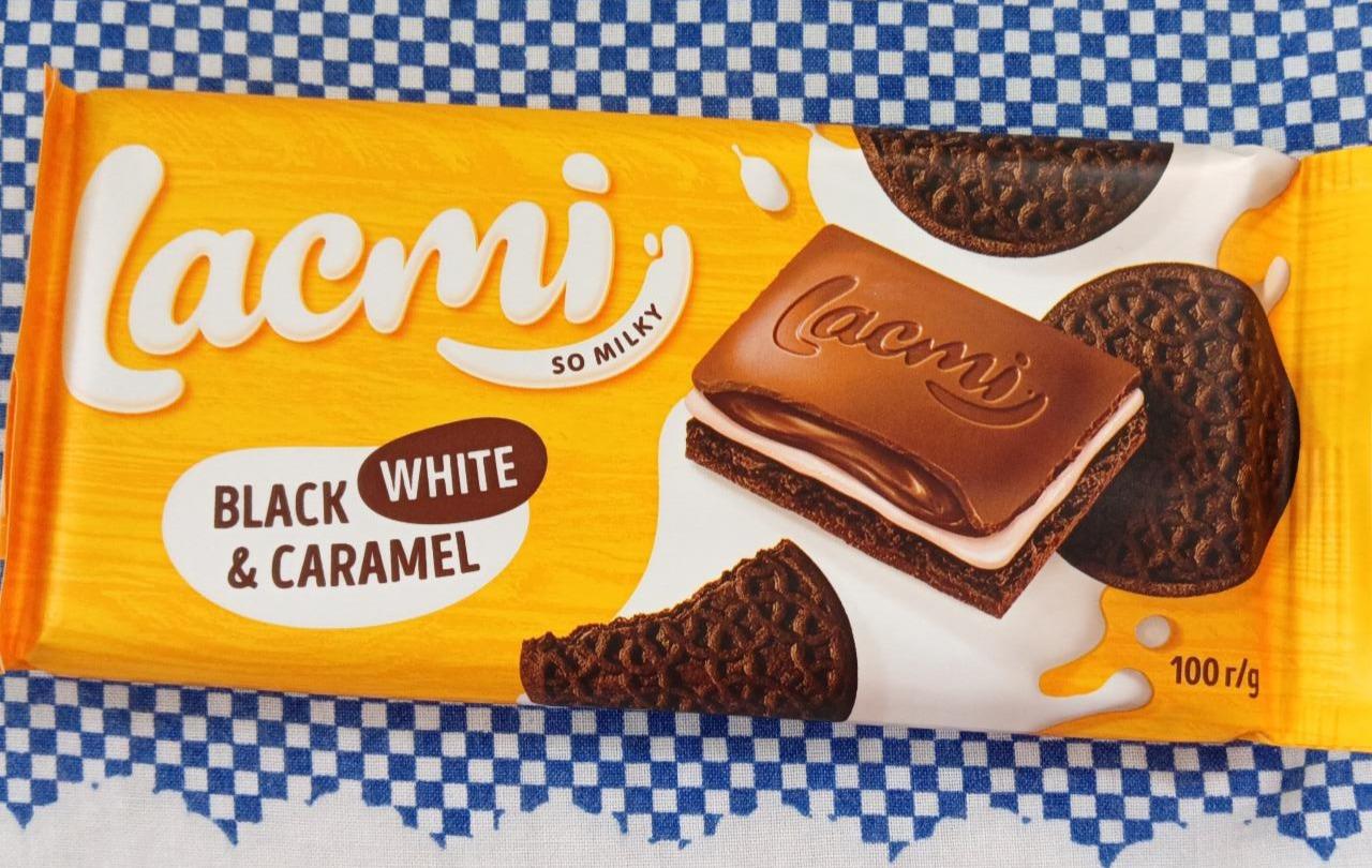 Фото - Шоколад молочний з печивом та карамеллю Black White & Caramel Lacmi Roshen Рошен