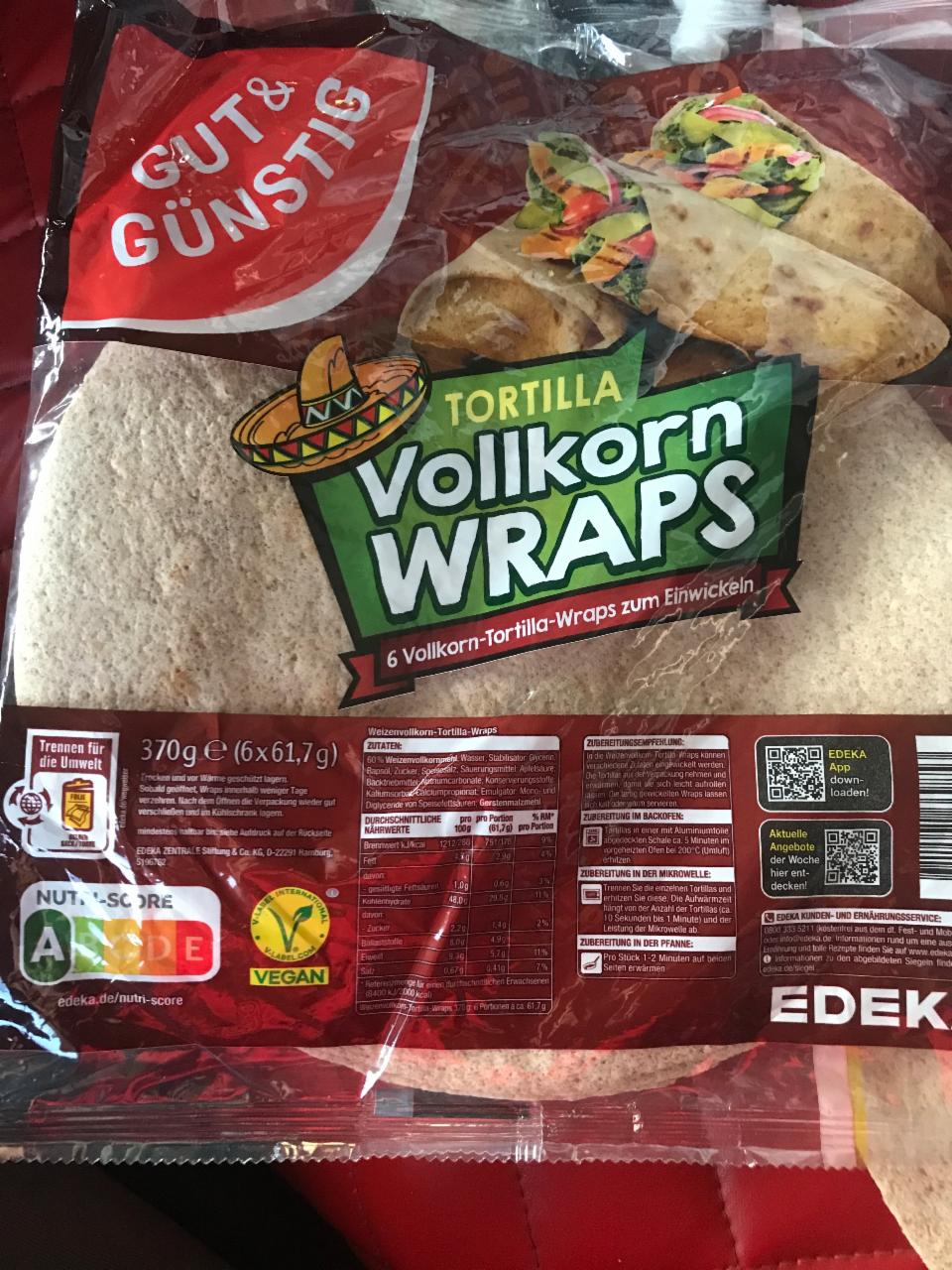 Фото - Tortilla Vollkorn Wraps Celozrná tortila Gut&Günstig