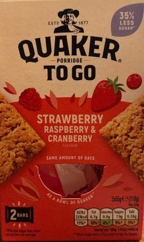 Фото - Porridge To Go Mixed Berries Breakfast Bars Quaker