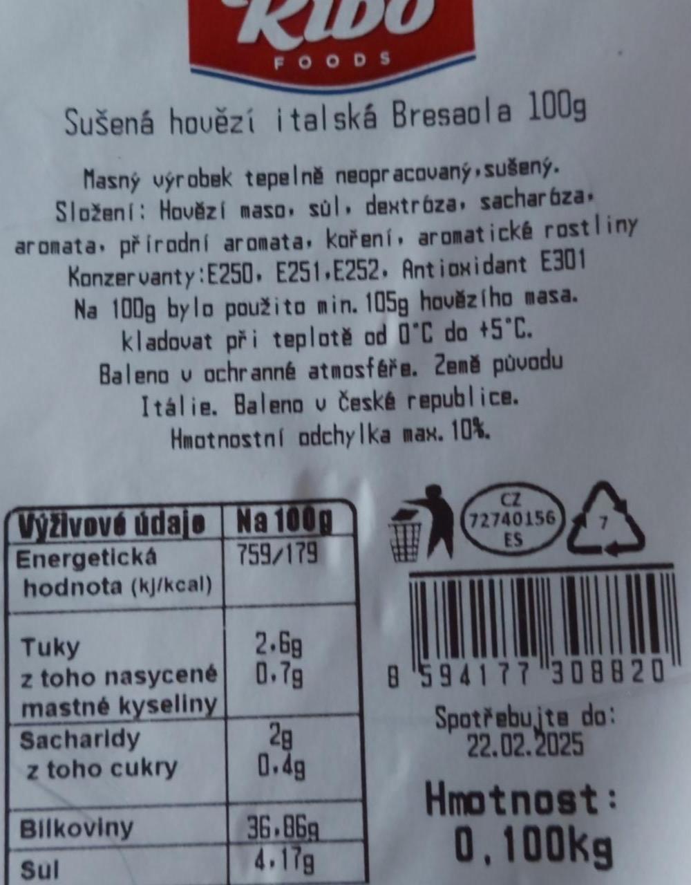 Фото - Sušená hovězí bresaola Ribo foods