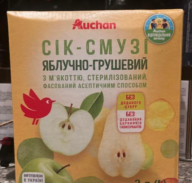 Фото - Сік-смузі яблучно-грушевий з м'якоттю Auchan