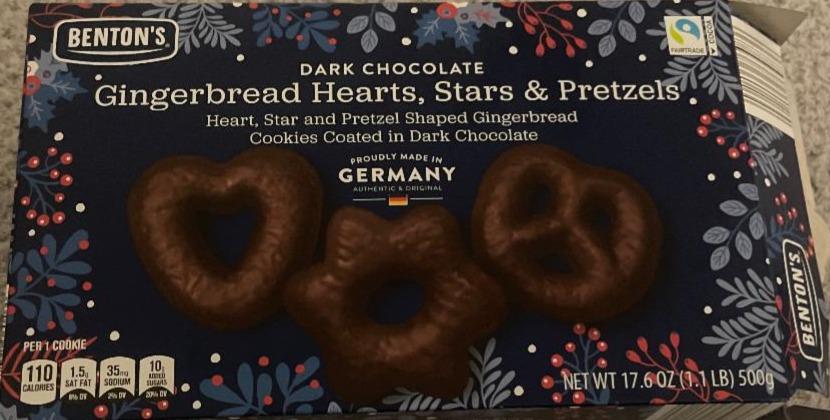 Фото - Dark chocolate Gingerbread Hearts,Stars & Pretzels Benton`s